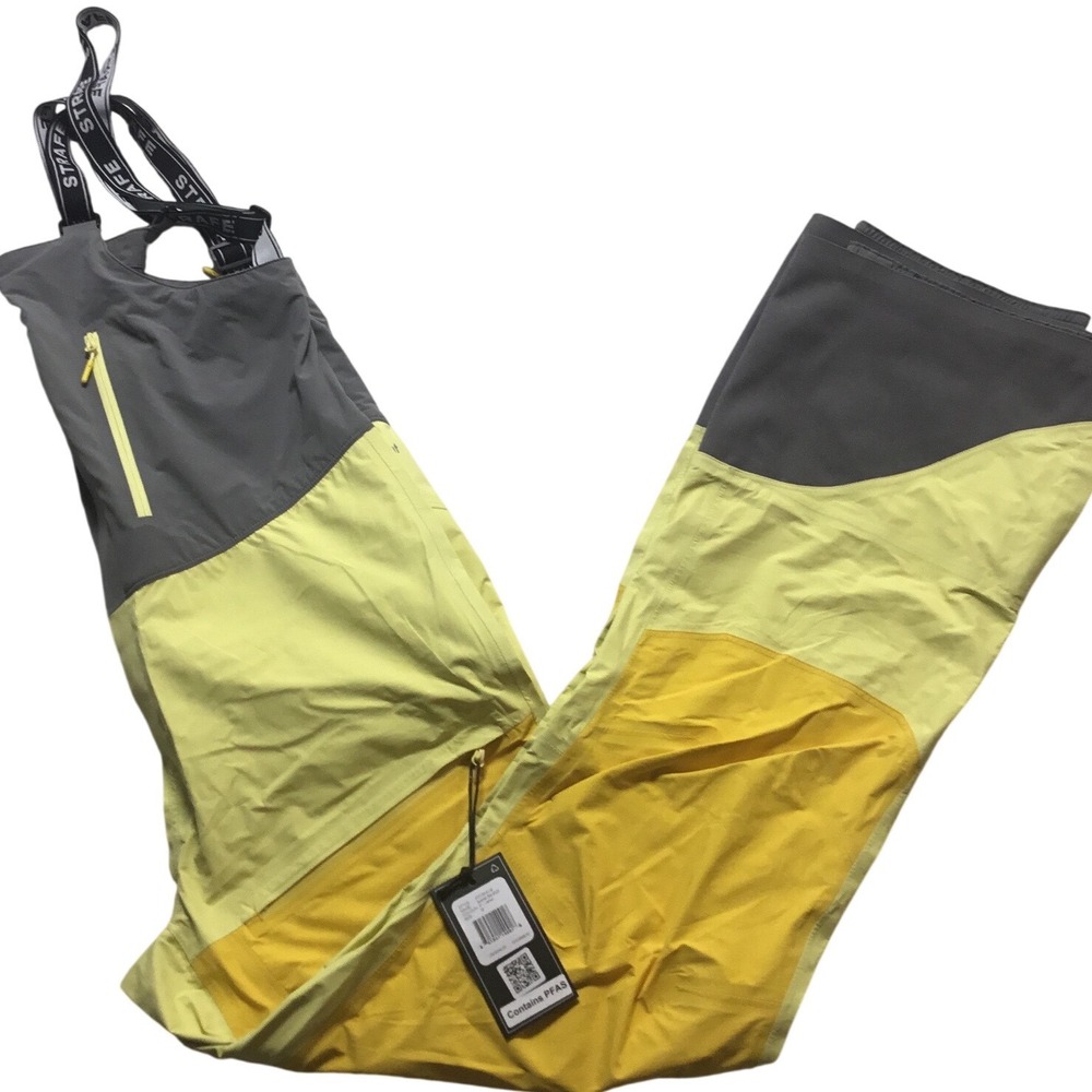 Strafe Aspen Ski Snow Bib Overalls Yellow Gray Women's Medium Contans PFAS‎ NWT